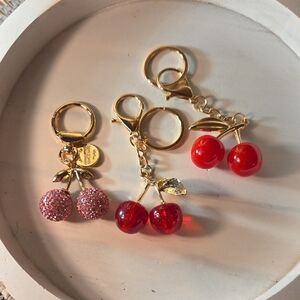 3 Gold Cherry Keychain Set